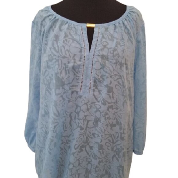 Women's Sheer Floral Burnout Blouse, Blue, Size XL - Picture 1 of 7